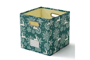 K394 Wholesale 27*27cm Christmas Storage Box Cotton Linen Square Open Storage Box Toy Ornaments Christmas Gift Organizer