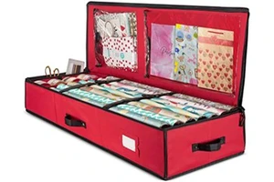 Premium 24 Rolls Foldable Christmas Wrapping Paper Storage Bag 600D Xmas Christmas Decoration Storage Box with Interior Pockets