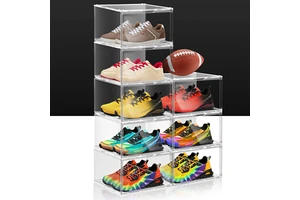 DAYOOH Mini Size Multifunctional Clear Acrylic Shoe Box Magnetic Side Drop Sneaker Stackable Portable Shoe Rack Organizer