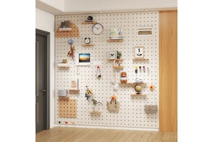 Solid Wood Wall Storage Rack with Perforated Board Wooden Wall Hanging Bookshelf Partition for Factory Store Fitness Wall Charts