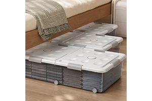 Under the Bed Storage Box PP Plastic Injection-Molded 160L Waterproof Flat Wheels Clothing Organizer