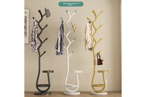 Creative Branch-Style Metal Coat Rack for Living Room & Bedroom-Freestanding Storage Shelf for Bags & Clothes