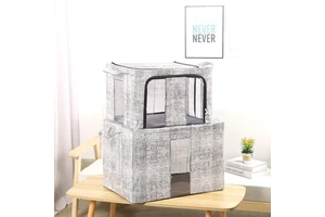 KUYUE Linen Clothes Storage Bags Frame Storage Bin Boxes Foldable Clothing Organizer Fabric Collapsible Clear Window Metal 1.16