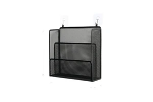 Metal Mesh Wall-Mounted Desk Organizer File Holder Drill-Free Layered Storage Rack Minimalist Storage Box