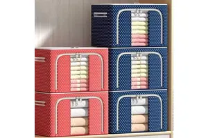Oxford Cloth Foldable Clothing Organizer Single-Tier Plastic Storage Basket for Home Use with 26-100L Capacity and 5-10kg Load