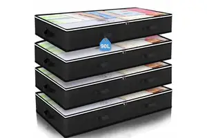 Under Bed Storage Bags for Clothes and Blankets, Foldable Fabric Zipper Container with Clear Window and Reinforced Handles