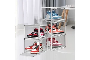 DAYOOH Modern Storage Box Bedroom Plastic Drop Front Shoe Box Stackable Shoe Organizer Transparent Sneaker Crate