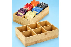 Bamboo Tea Bag Organizers, Wood Tea Bag Storage for Drawers with 6 Roomy Compartments, Sturdy Tea Chest Boxes for Shelf