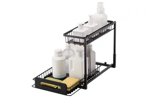 2-Tier Wire Pull-Out Cabinet Organizer 10.7"x14.2" Under Sink Drawer Basket
