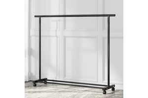 Floor-standing Single-Rod Home Use Coat Rack with Wheels for Bedroom and Balcony Clothes Drying
