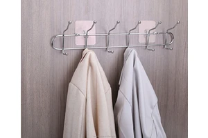 Space-Saving 5-Hook Wall-Mounted Double Row Hanging Rack for Kitchen & Entryway Storage Organization