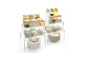 Acrylic Cabinet Shelf Organizer Set of 4 Spice Rack Desk Bathroom Pantry Kitchen Storage Refrigerator and Organization