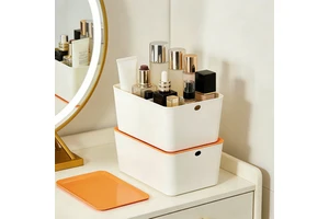 Stackable Plastic Bathroom Makeup Storage Box Cosmetic Storage Organizer with Dustproof Cover