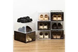 Wholesale Eco-Friendly PP Transparent Stackable Rectangle Design Modern Magnet Shoe Storage Box 10kg Pack
