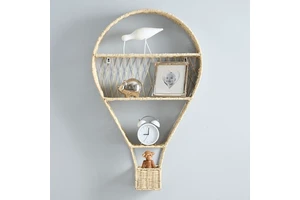 Nordic Style Rattan Wall-Mounted Storage Rack Hot Air Balloon Type Decorative Home Organization Basket Chic Wall Shelves
