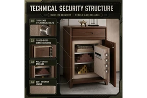 Single Drawer And 3 Drawer Bedside Cabinet Safe With Fingerprint Access, Integrated Storage And Emergency Key Lock