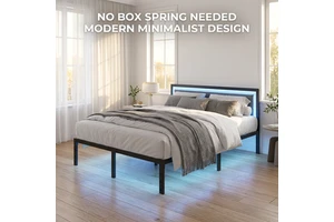 Hot Sale Minimalist LED Headboard Iron Bed Underbed Light Double Foldable Storable No Box Spring Needed Metal Platform Iron Bed