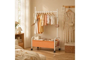 Simple Rust-proof Double-Rod Garment Rack with Hooks Space-Saving Clothes Rack for Home Bedroom Clothing Rack for Coat Storage