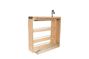 Pull-Out Slide-Out Kitchen Cabinet Storage Organizer with Adjustable Shelves Vintage Industrial Style Rubberwood Construction