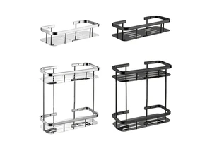 YIDA Modern Eco-Friendly Stainless Steel Rectangle Shape Chrome Finish Wall-Mounted Hanging Basket Bathroom Kitchen Shelf Set 5