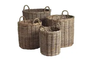 Handcrafted Natural Rattan Storage Baskets with Handles Woven Round Baskets for Home Organization