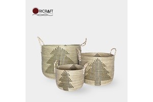 Set of 3 TORTILLA Seagrass Christmas Tree Pattern Storage Baskets for Home and Office Elegant Coil Decorative Basket