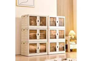 8009 Foldable Storage Box Cabinet for Clothes With Collapsible Organizer and Plastic Storage Bin