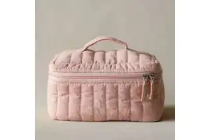 OEM Quilted Women Portable Large Capacity Wide Softly structured Makeup Vanity Pouch Travel Toiletry Organizer Cosmetic Bag