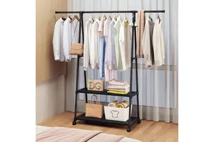 Cedar Space Wholesale 2-Layer Coat Rack with Retractable Movable Shelves and Triangular Garment Stand Simple Clothes Rack with Bag Use