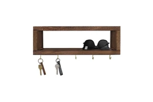 Decorative Wall Shelf with Hooks Wood Entryway Organizer for Keys Wallet & Sunglasses Wooden Wall Organizer