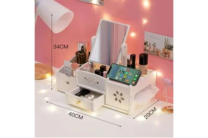 Wood Make up Price Drawer Desk Portable Vanity Case Bin Makeup Caddy Organizer Cosmetic Storage Box for Cosmetics Vanity Mirror