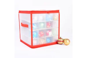 Transparent Christmas Storage Containers with 64 Compartment Zippered Bauble Ornament Storage Box