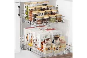 Modern Heavy Duty Metal Pull Cabinet Organizer Expandable 2-Tier Multifunction Spice Rack Chrome Finish Sliding Storage Hardware