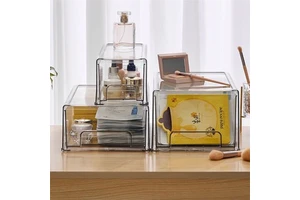 Home Plastic Clear Stackable Bedroom Desktop Cosmetic Sundries Organizer Pull-out Drawers Set