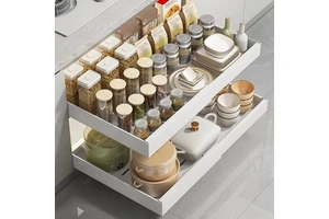 Expandable Cabinet Drawers Pull Out Cabinet Adhesive Organizer Slide Out Storage Rack for Kitchen Pantry Bathroom Home