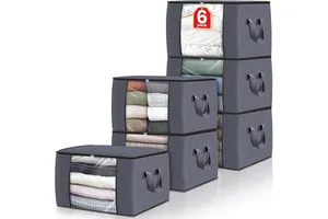 Large Storage Bag 6 Pack Cloth Storage Bins Foldable Organzing Clothes Containers Non Woven Collapsible Storage Box