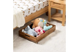 Customs Wood Handles Divided Under the Bed Cabinet Storage Box Wooden Crate Organizer Under Bed Storage Drawer with Lid Wheels