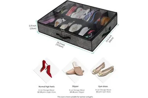 Bed Shoe Storage Box Transparent Packaging Storage Box Foldable Non-woven Plaid Storage Shoe Box
