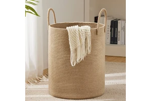 Woven Rope Laundry Hamper Basket, 80L Tall Luandry Basket, Baby Nursery Hamper for Blanket Storage, Clothes Hamper for Laundry
