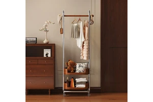 Solid Wood Coat Rack Moveable Household Space Storage Rack with Movable Hangers Floor-Standing Rectangular Rack for Bedroom