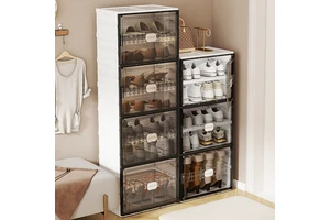 Haogle Plastic Shoe Display Foldable Shoes Organizer Cabinet Multilayer Collapsible Stackable Plastic Foldable Storage Box