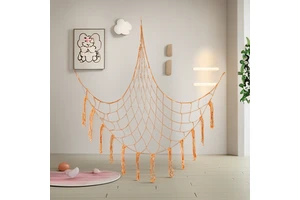 Handmade Woven Cotton Rope Toy Storage Mesh Bag With Tassel Home Decoration Wall Hanging
