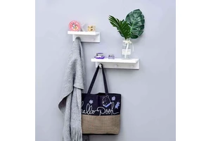 Natural Bamboo Floating Shelf with 3 Hooks Eco-Friendly Minimalist Design for Kitchen Bathroom Living Room Wall Mount Coat Rack