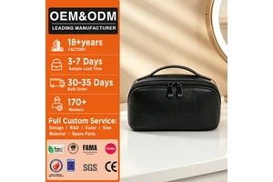 KONCAI Custom Logo Waterproof Portable PU Travel Cosmetic Bag Vegan Leather Makeup Toiletries Organizer Bag With Handle