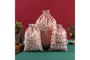 Large-sized Christmas Cotton Fabric Storage Bag - Holiday Candy Gift Bundle Storage Bag - Reindeer Storage Bag