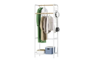 Garment Rack Clothes Organizer Double Rod Hanger Portable Clothing Storage Sturdy Coat Shelves Freestanding Living Room Laundry