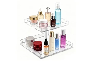 Modern Portable Double Transparent Acrylic Multifunctional Cosmetic Perfume Storage Stand Hotel Bathroom Makeup Storage