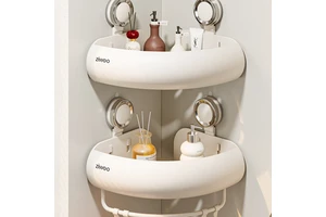 Suction Cup Bathroom Storage Rack For Washbasin, Bathroom Corner Basket,No Drilling, Shower Wall Corner Triangle Storage Shelf