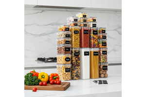 Food-Grade Plastic Storage Jars - Various Size Sets Airtight Stackable Dry Goods Pasta Grains Dried & Snacks For Kitchen Storage