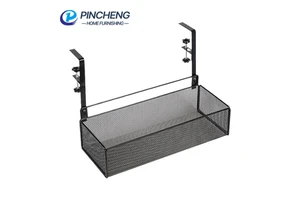 Adjustable Clamp-on Metal Mesh Cord Organizer Modern Black Under Desk Cable Management Tray